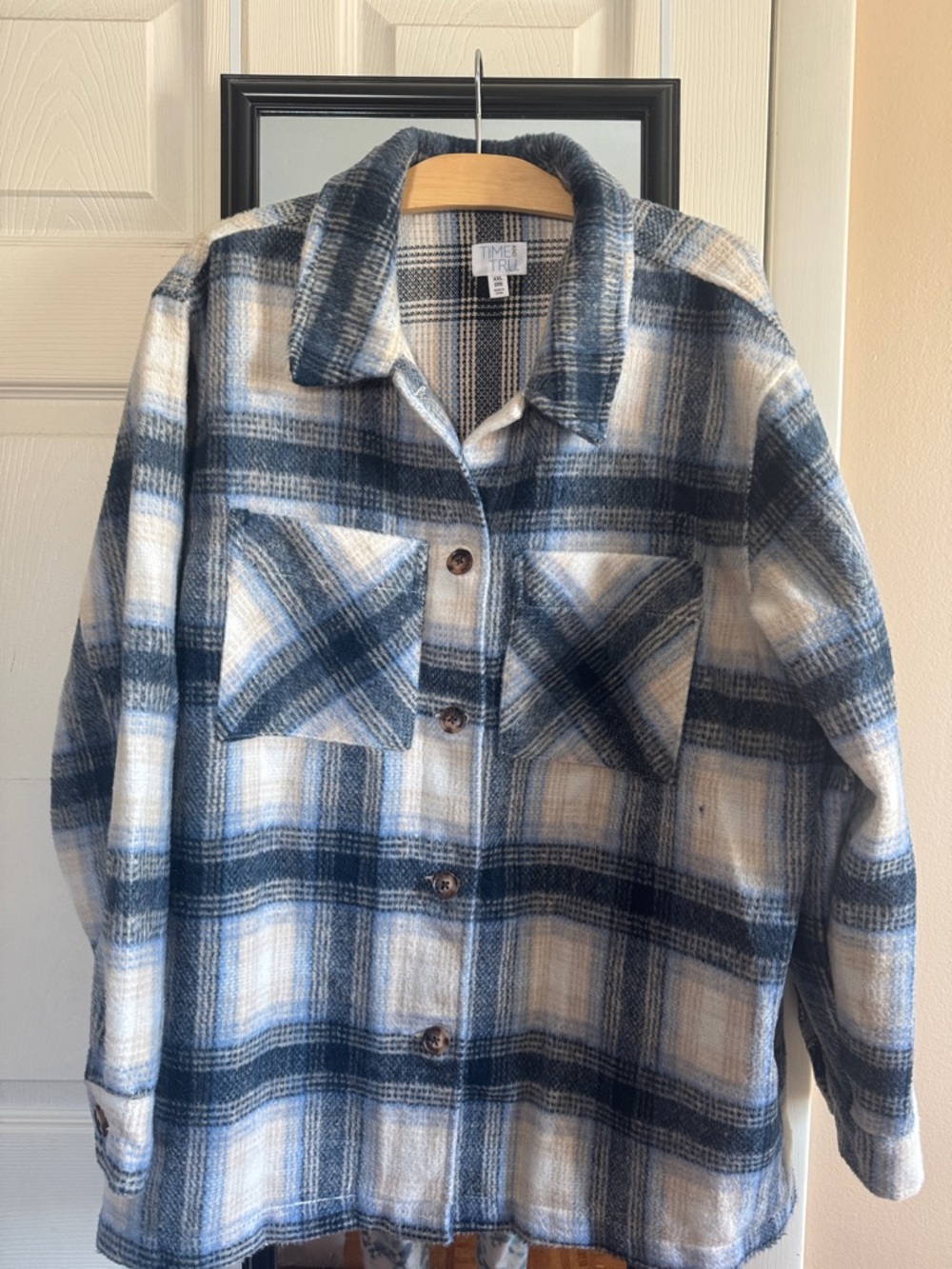 Time & Tru Blue Plaid Button-Up Shacket